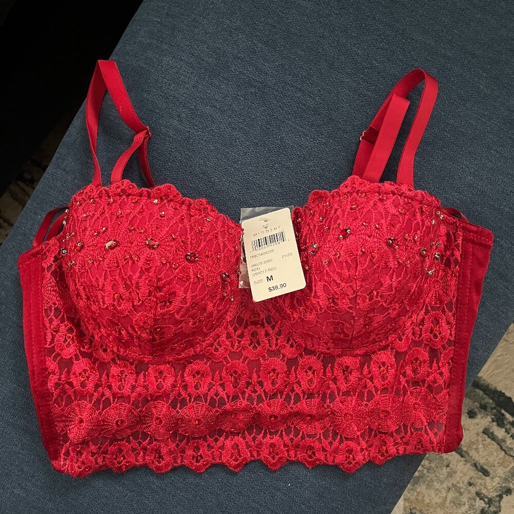 Windsor Bustier Corset Top Red Rhinestone Detail NWT Medium